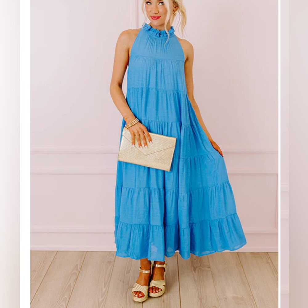 Entro Elegant Blue Halter Maxi Dress